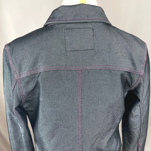 Vintage GUESS Womens (L) Metallic Denim Jean Jacket Pink Stitching Y2K Indie - Picture 6 of 10
